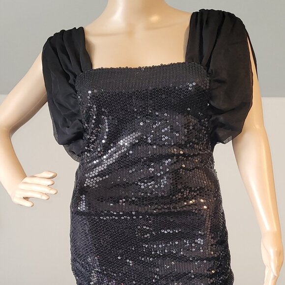 Sexy Women Black Sequin Short Sleeve Tunic Blouse Medium SL2837 - Picture 1 of 7